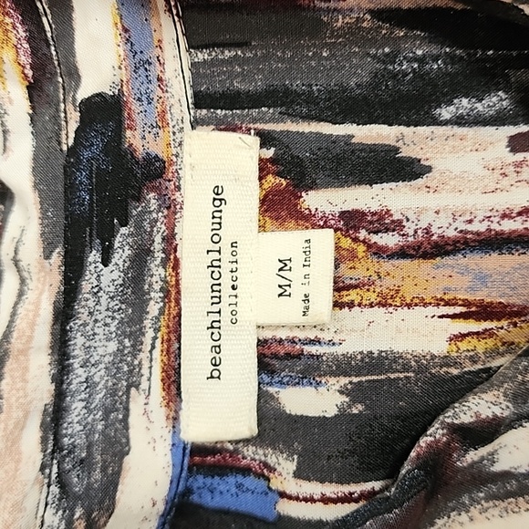 beachlunchlounge sz M beautiful watercolor long sleeve collared  buttons blouse - Picture 5 of 9